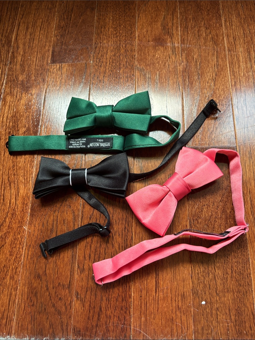 Lot of 3 Little Boy Adjustable Bow Ties - Green, Black, Pink
